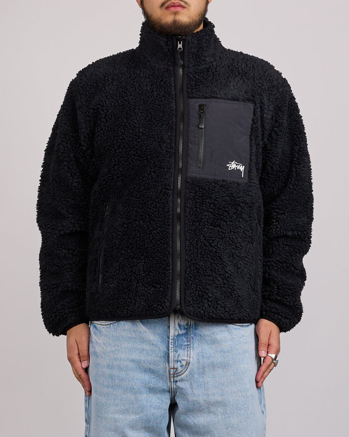 Stussy Sherpa Stand Collar Reversible Jacket Black