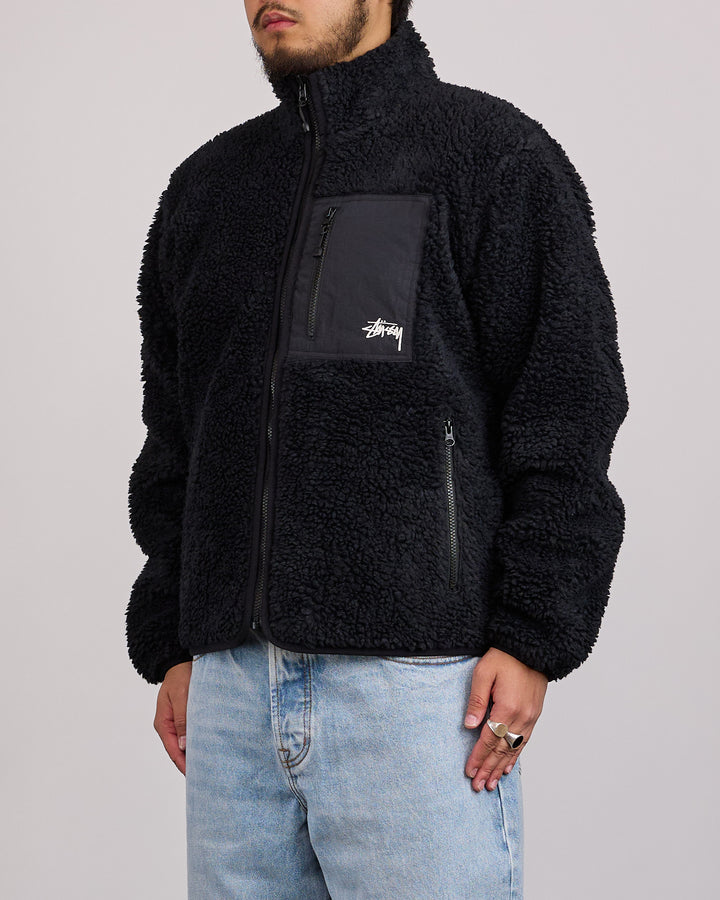 Stussy Sherpa Stand Collar Reversible Jacket Black