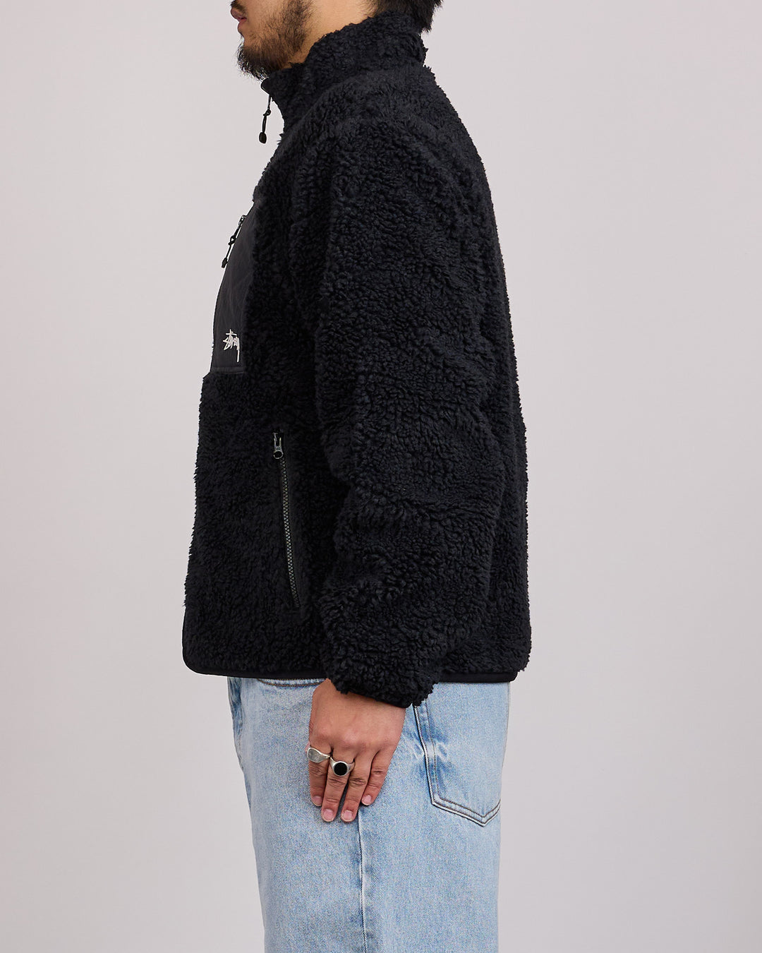 Stussy Sherpa Stand Collar Reversible Jacket Black