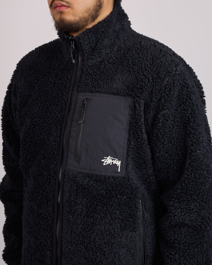 Stussy Sherpa Stand Collar Reversible Jacket Black