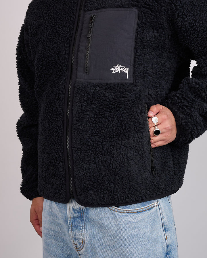 Stussy Sherpa Stand Collar Reversible Jacket Black