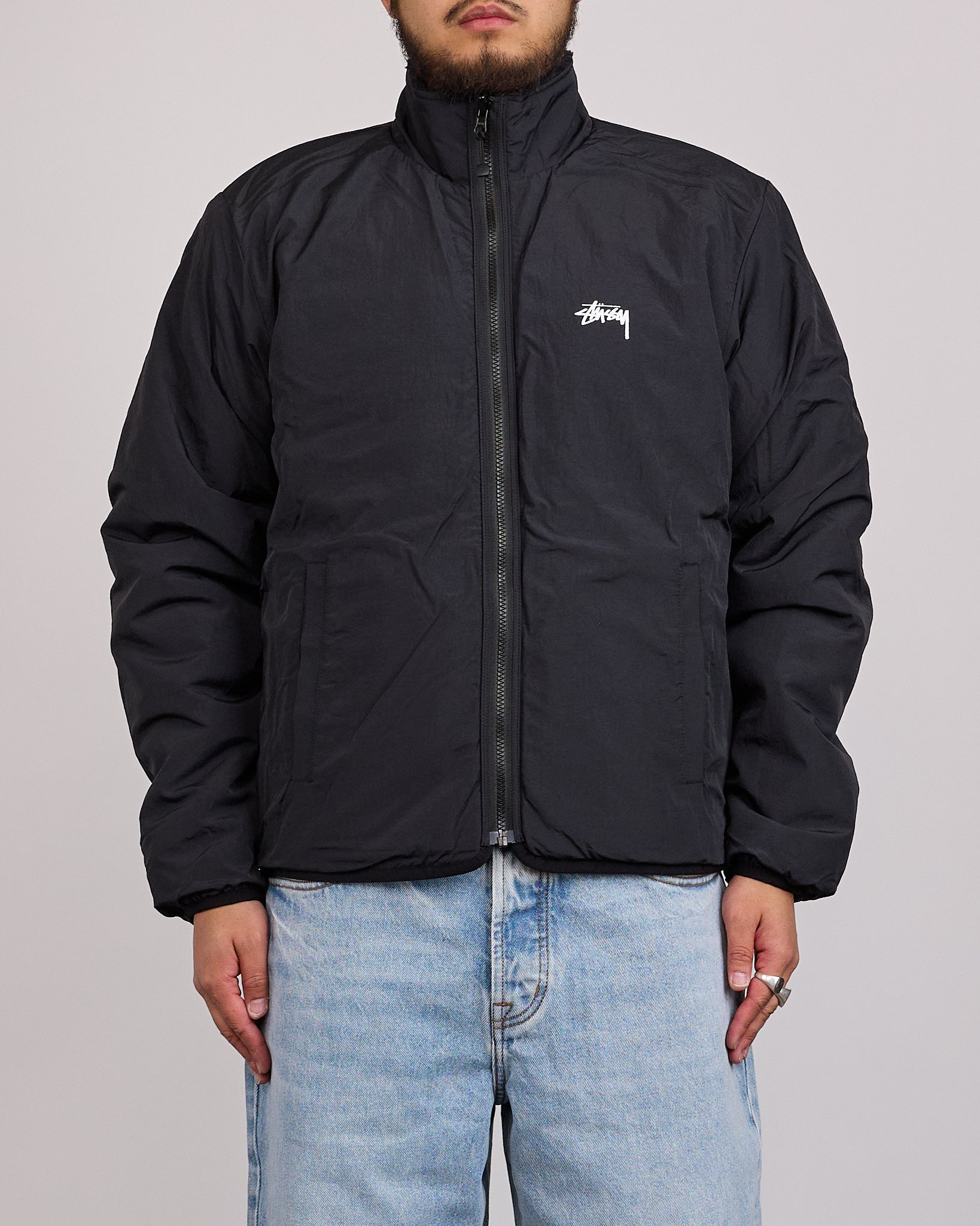 Stussy Sherpa Stand Collar Reversible Jacket Black – LESS 17