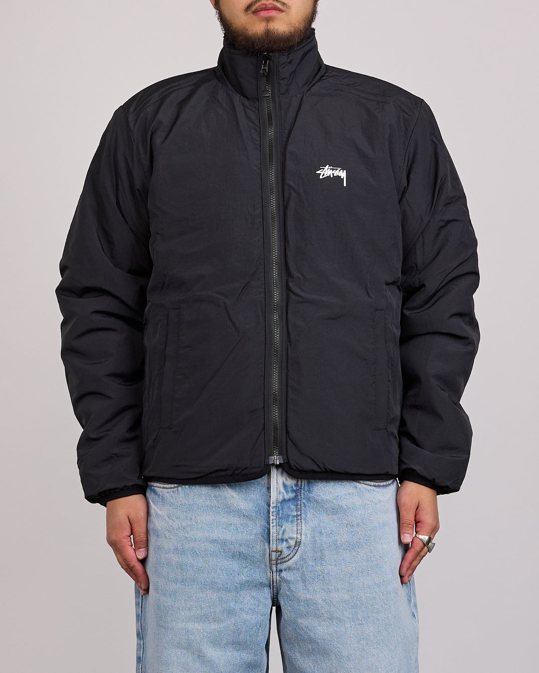Stussy Sherpa Stand Collar Reversible Jacket Black
