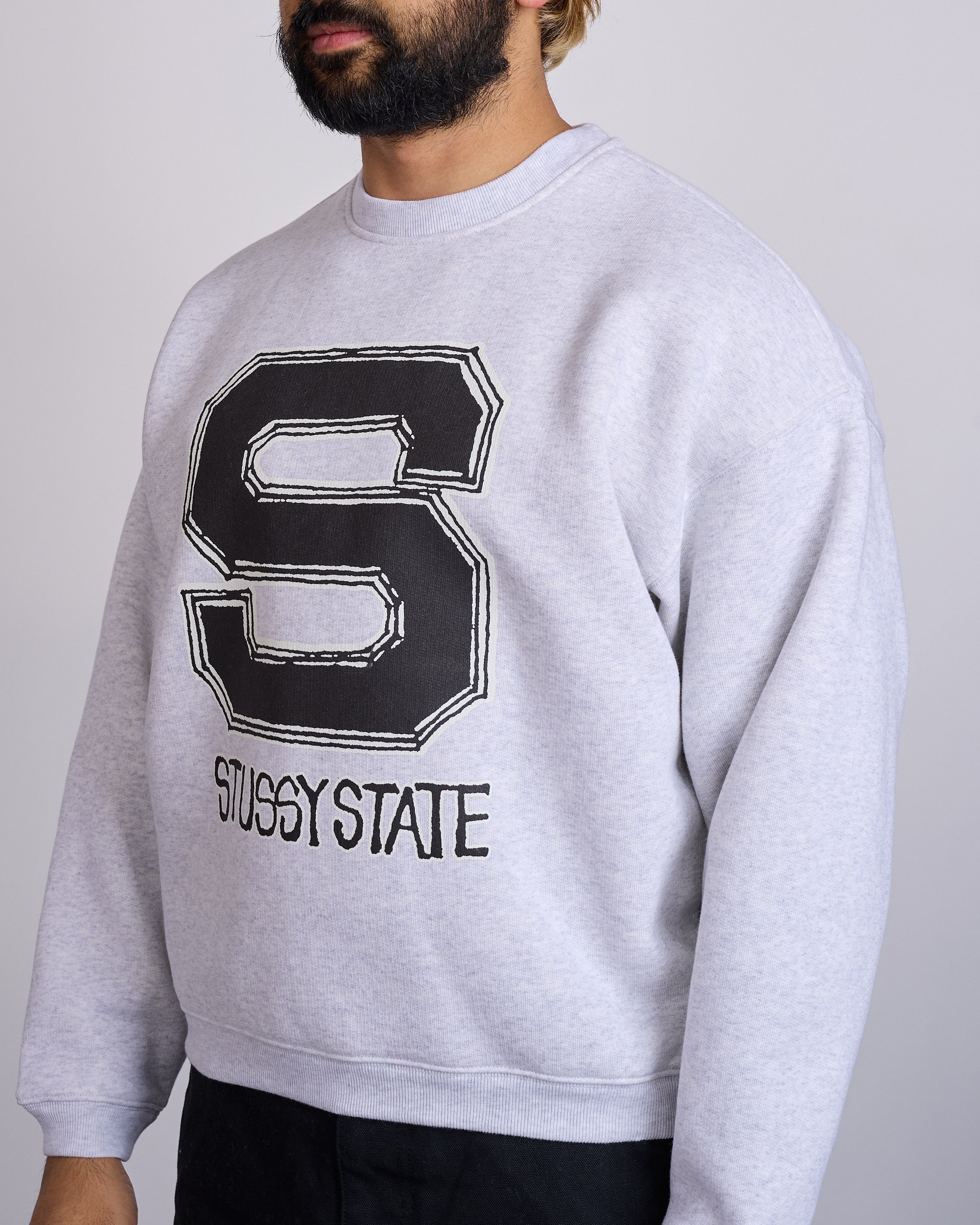 Stussy State Crewneck Ash Heather – LESS 17