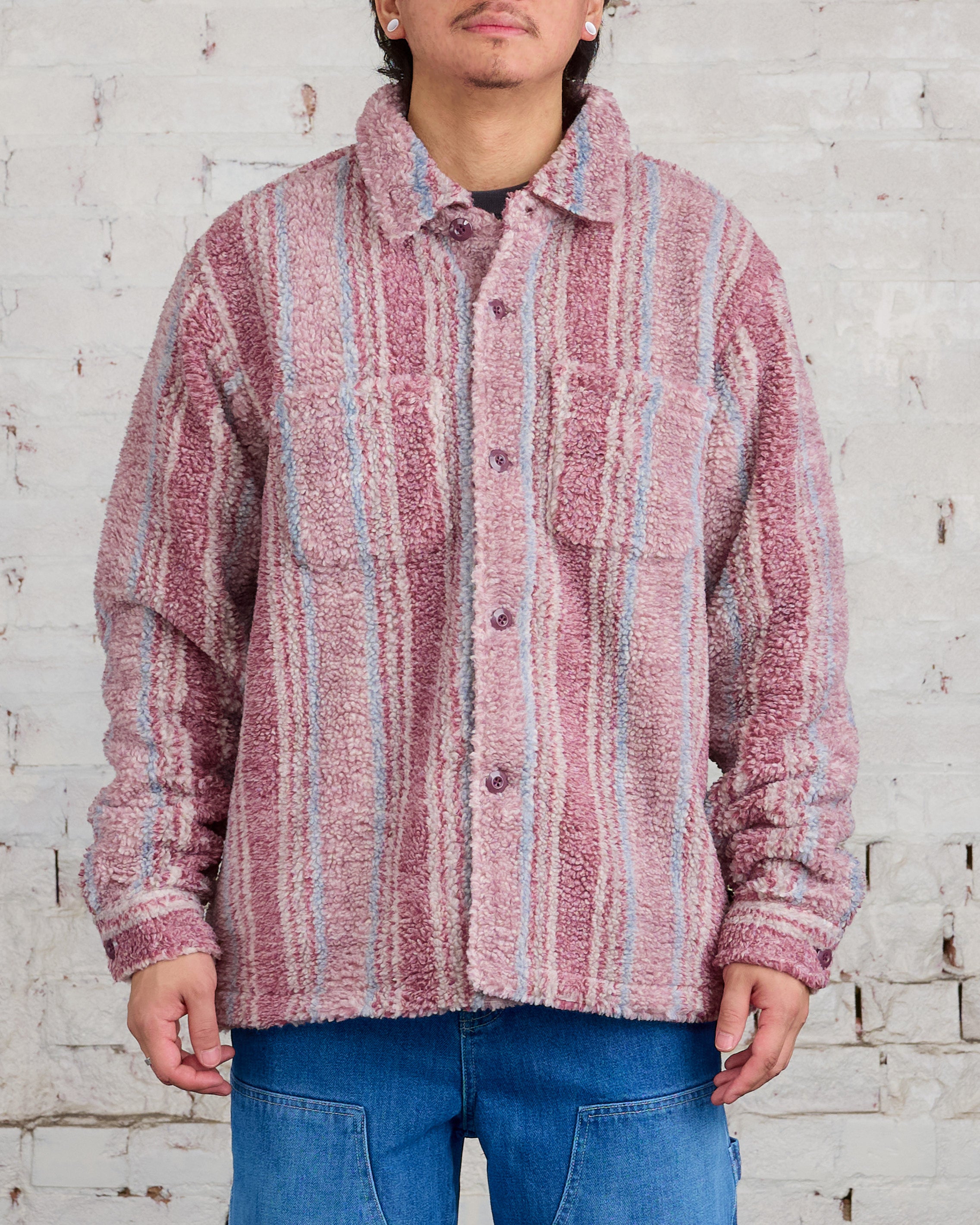 Stussy Stripe Sherpa Shirt Jacket Berry – LESS 17