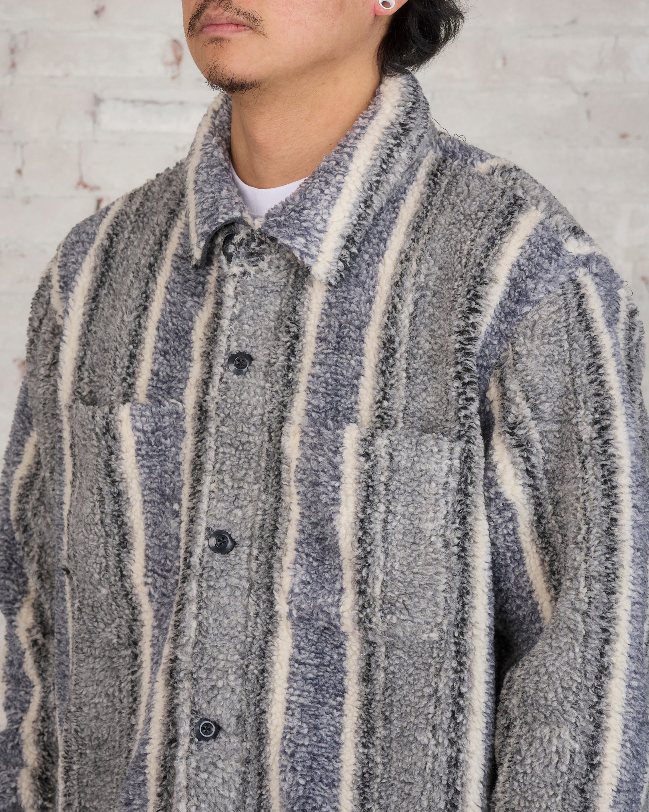 Stussy Stripe Sherpa Shirt Jacket Charcoal – LESS 17