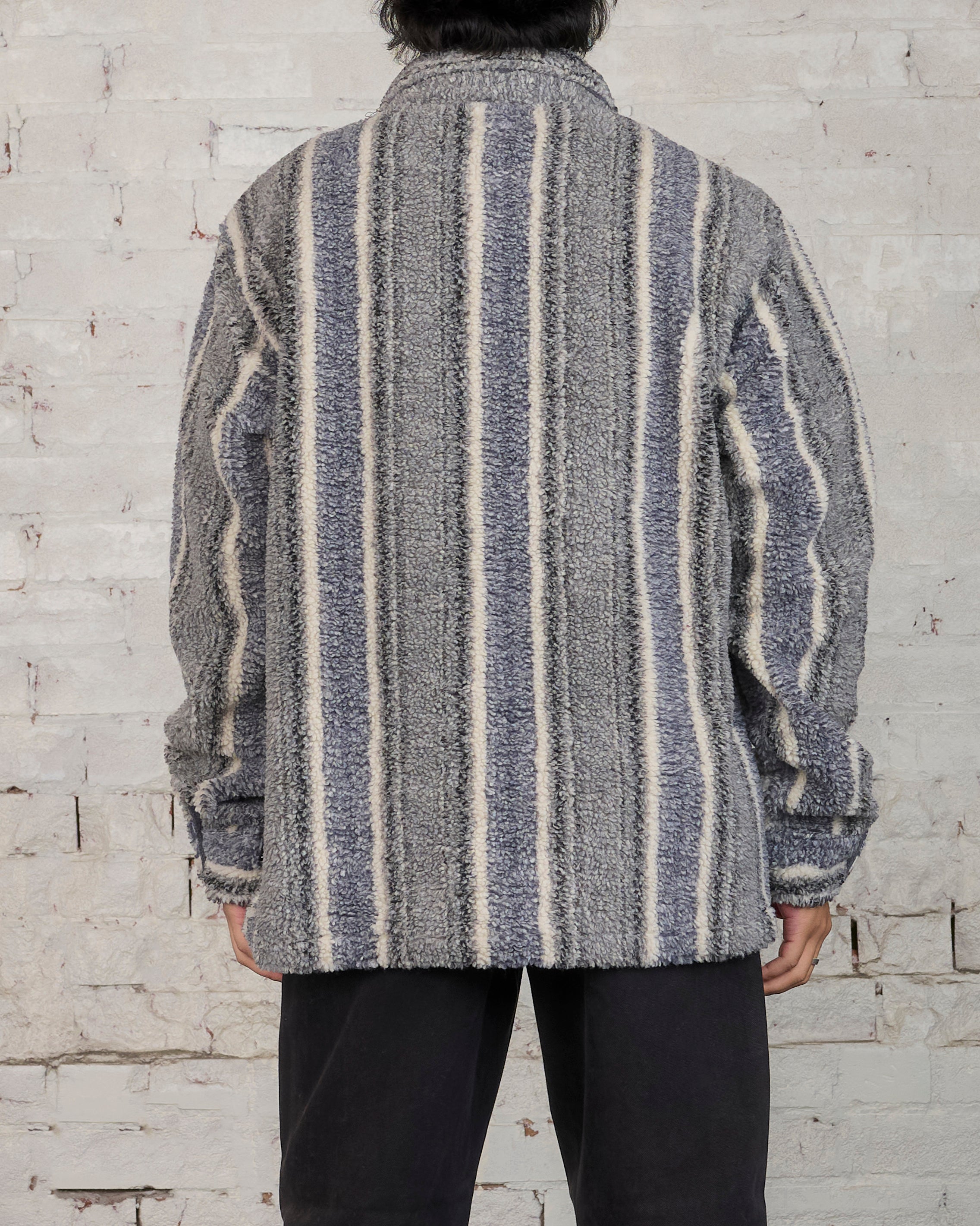 Stussy Stripe Sherpa Shirt Jacket Charcoal