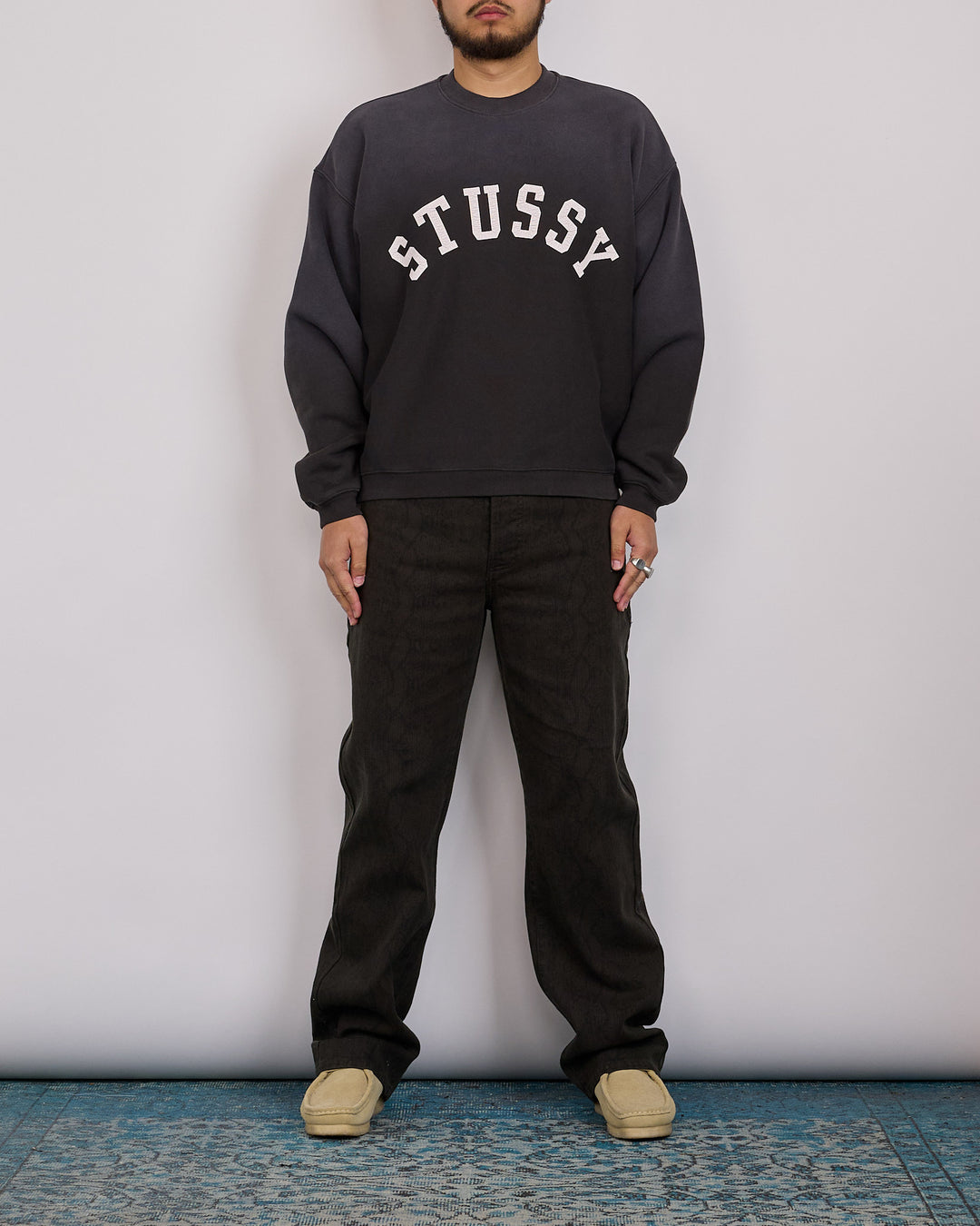 Stussy Sun Faded Oversized Crew Black