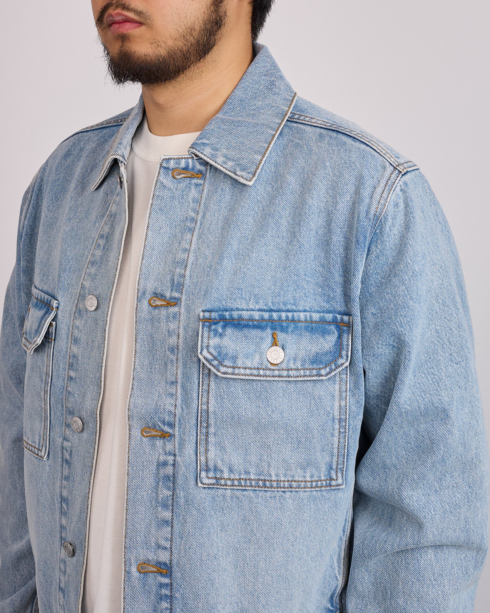 Stussy Trucker Denim Jacket Light Wash Indigo – LESS 17