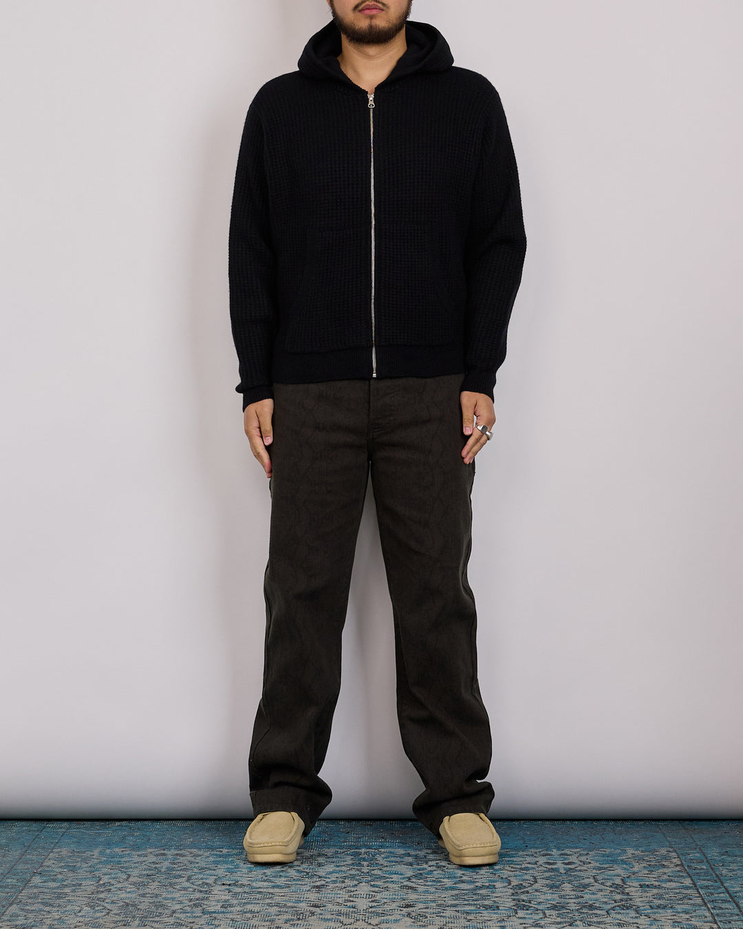 Stussy Waffle Cashmere Zip Hood Black