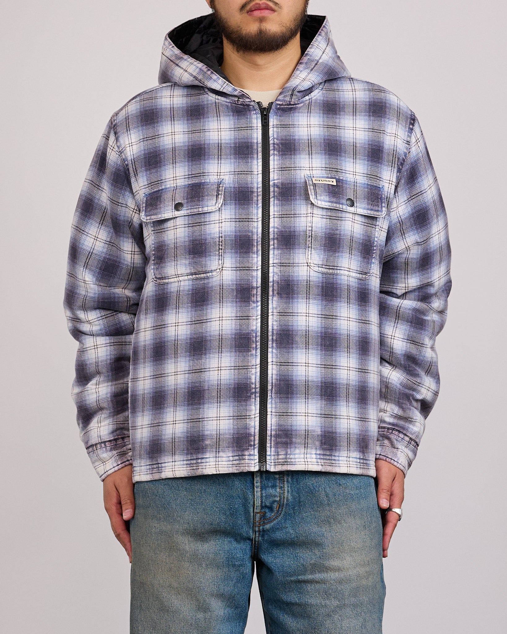 Stussy Zip Hooded Plaid Shirt Blue – LESS 17