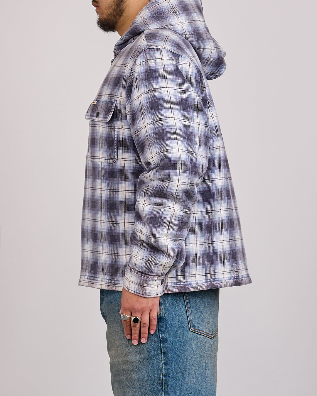 Stussy Zip Hooded Plaid Shirt Blue