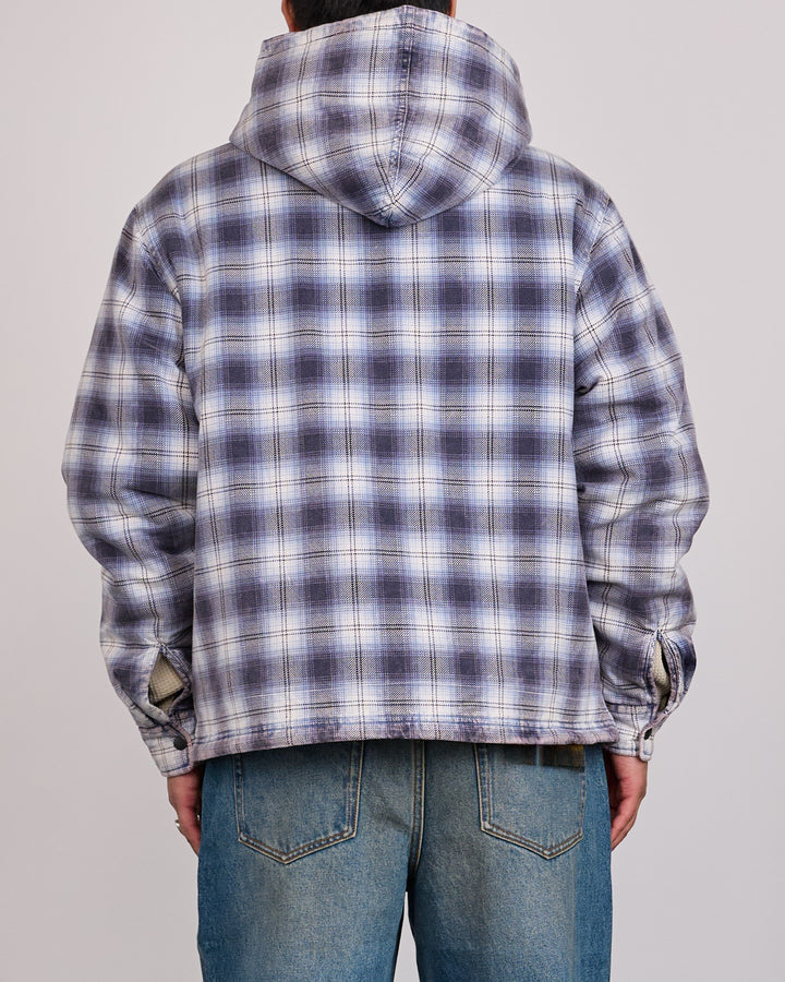 Stussy Zip Hooded Plaid Shirt Blue