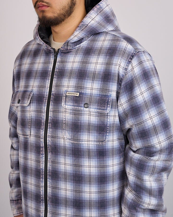 Stussy Zip Hooded Plaid Shirt Blue