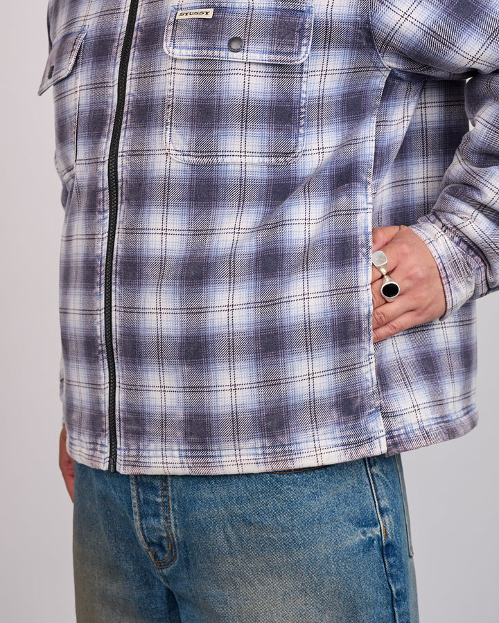Stussy Zip Hooded Plaid Shirt Blue