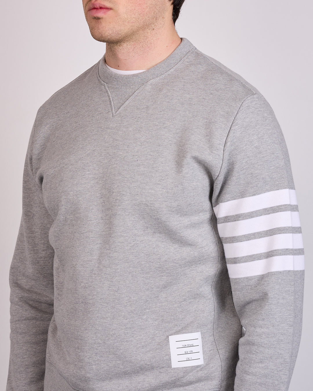 Thom Browne Classic Loopback 4 Bar Crewneck Light Grey