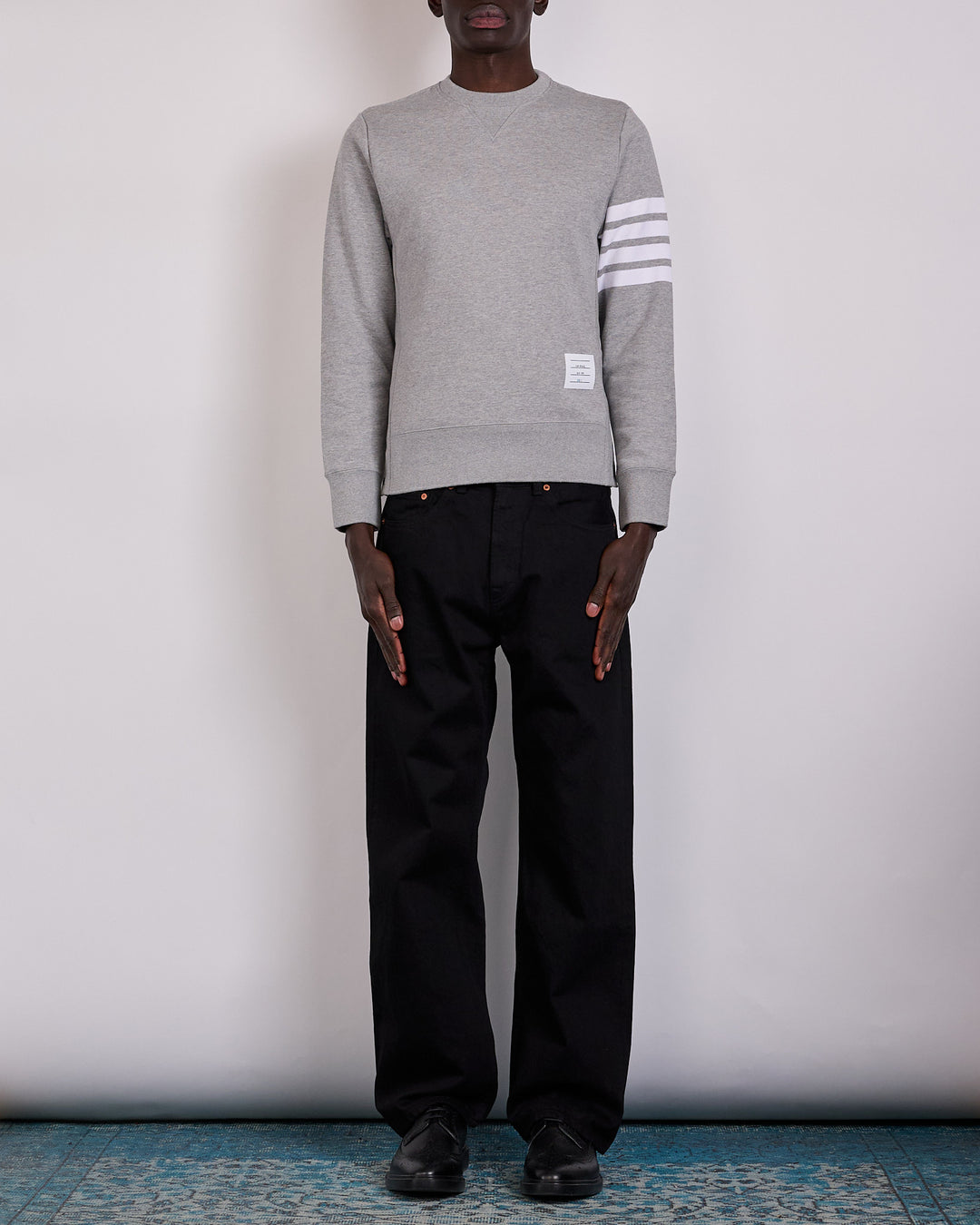 Thom Browne Classic Loopback 4 Bar Crewneck Light Grey
