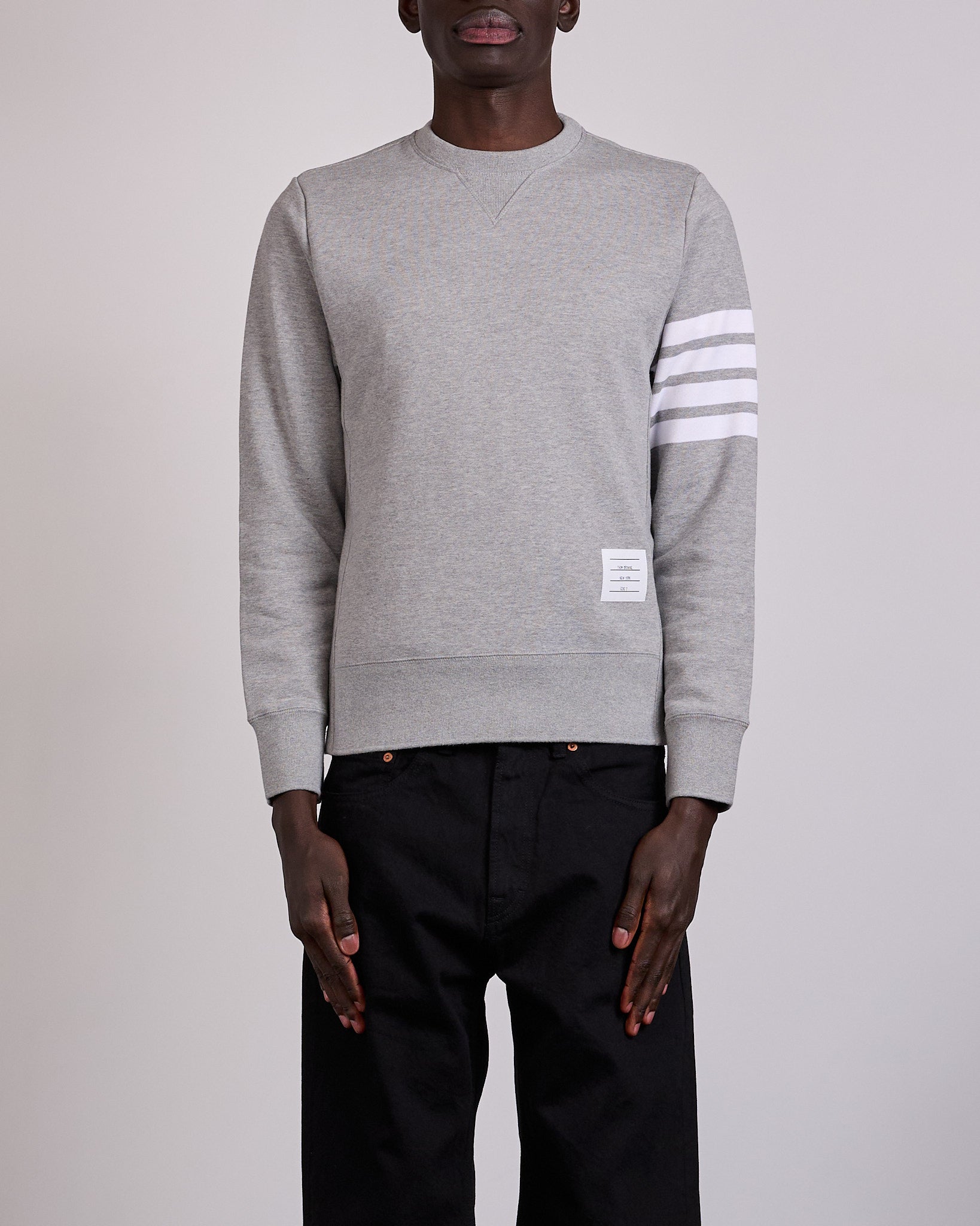 Thom Browne Classic Loopback 4 Bar Crewneck Light Grey – LESS 17