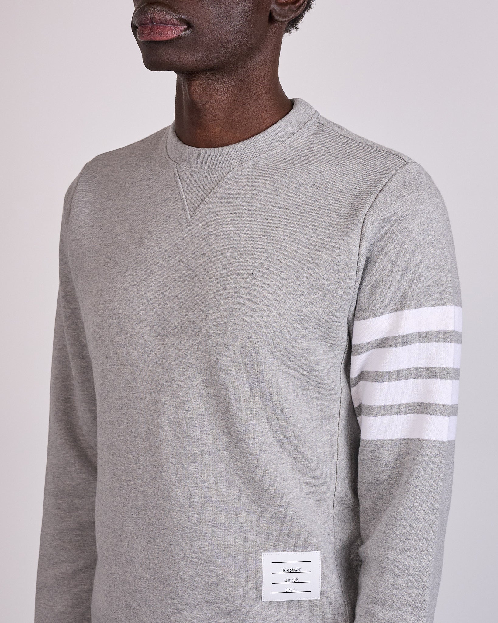 Thom Browne Classic Loopback 4 Bar Crewneck Light Grey – LESS 17