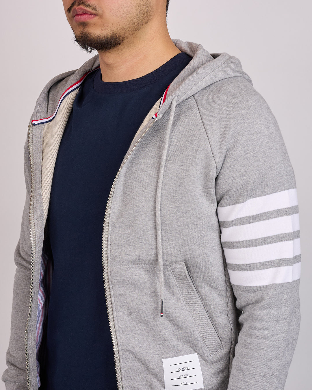 Thom Browne Classic Loopback 4 Bar Zip Hoodie Light Grey