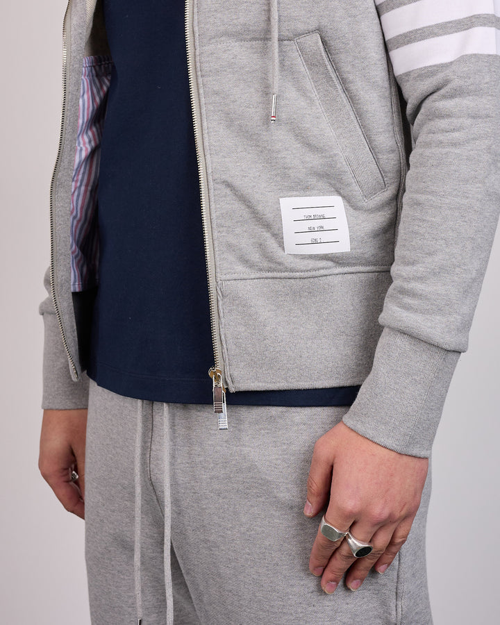 Thom Browne Classic Loopback 4 Bar Zip Hoodie Light Grey