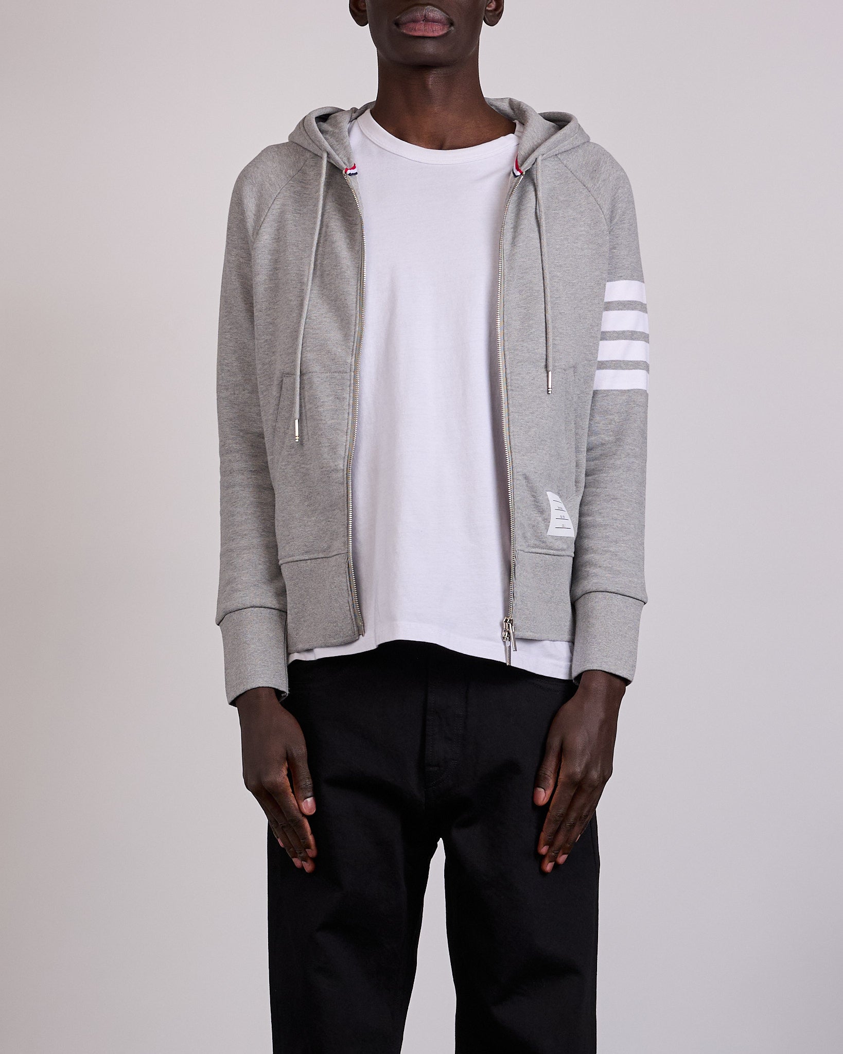 Thom Browne Classic Loopback 4 Bar Zip Hoodie Light Grey – LESS 17