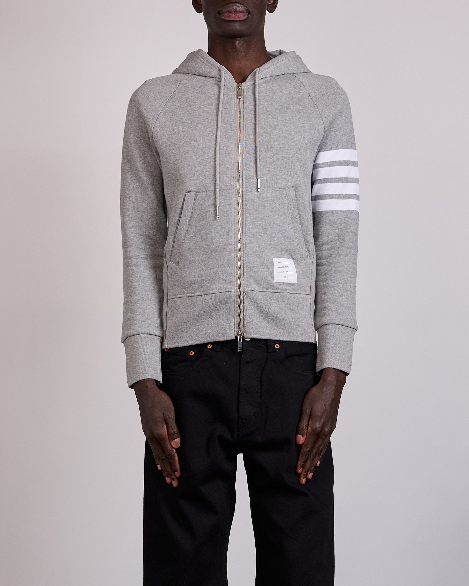 Thom Browne Classic Loopback 4 Bar Zip Hoodie Light Grey – LESS 17