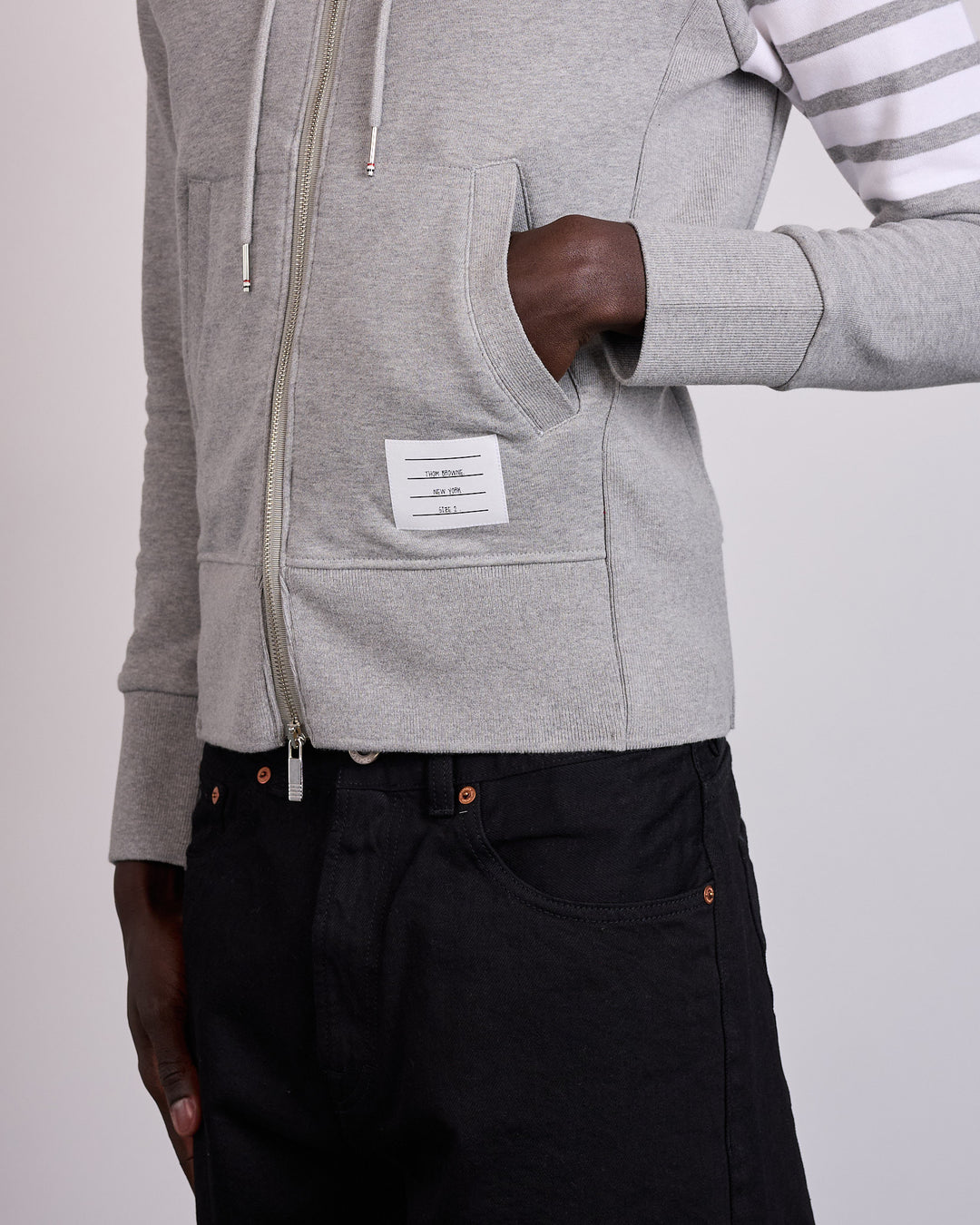 Thom Browne Classic Loopback 4 Bar Zip Hoodie Light Grey