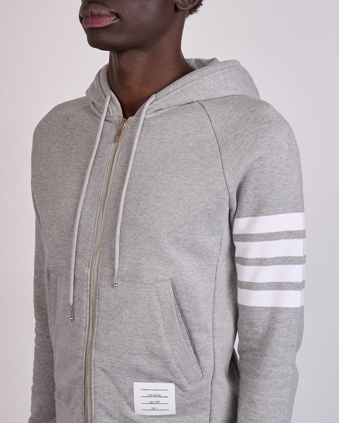 Thom Browne Classic Loopback 4 Bar Zip Hoodie Light Grey