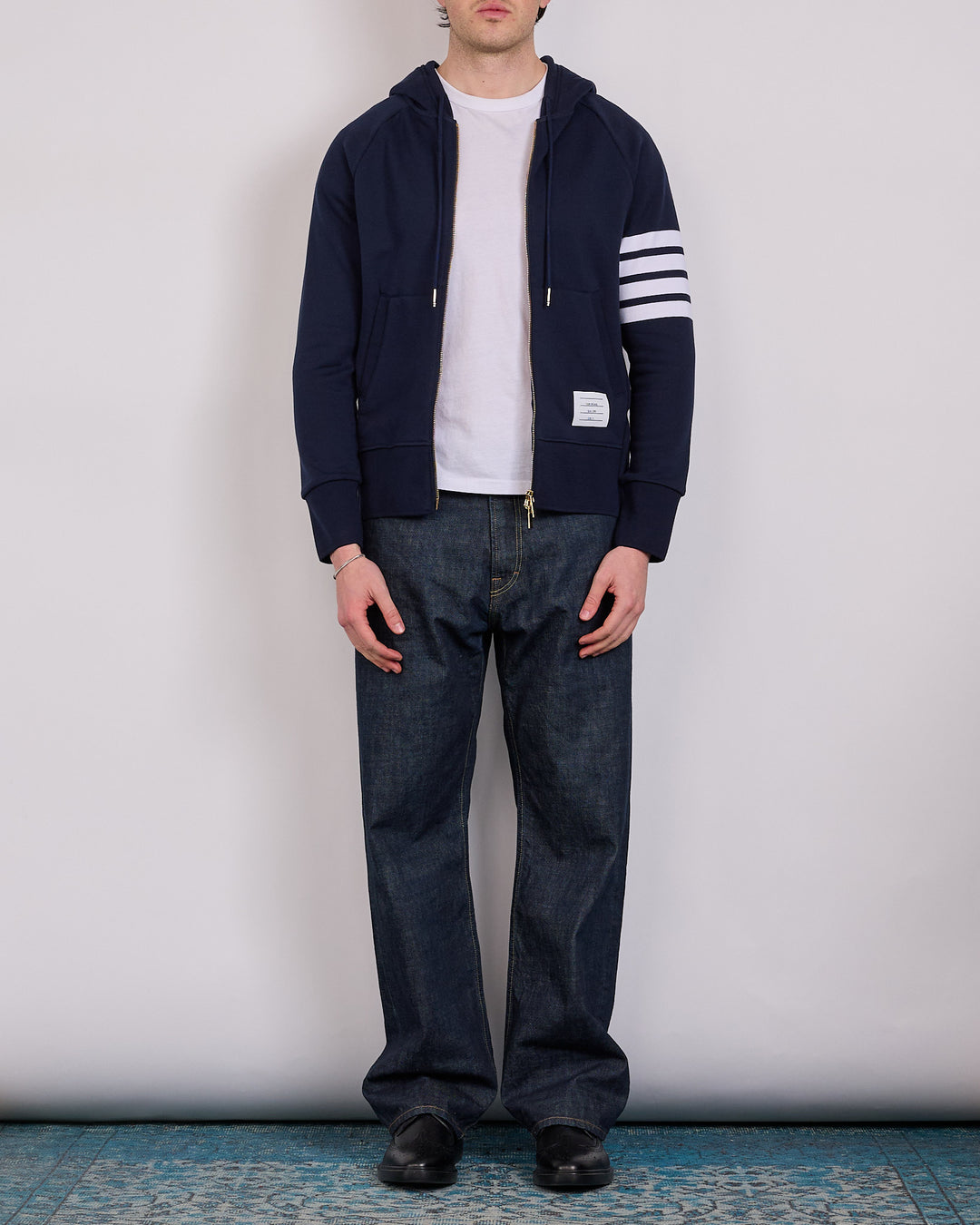 Thom Browne Classic Loopback 4 Bar Zip Hoodie Navy