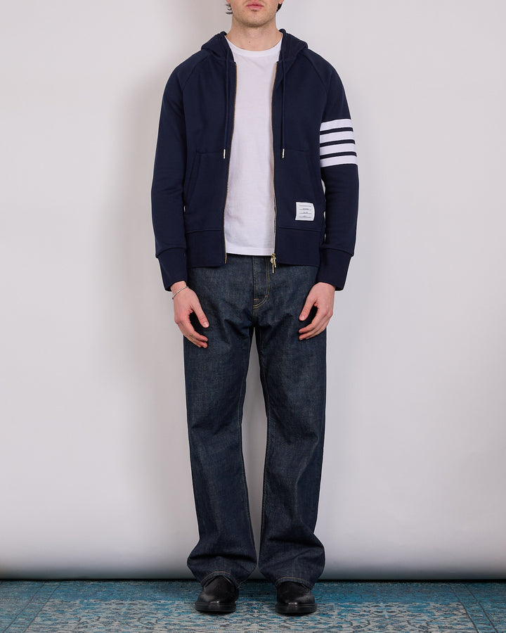 Thom Browne Classic Loopback 4 Bar Zip Hoodie Navy