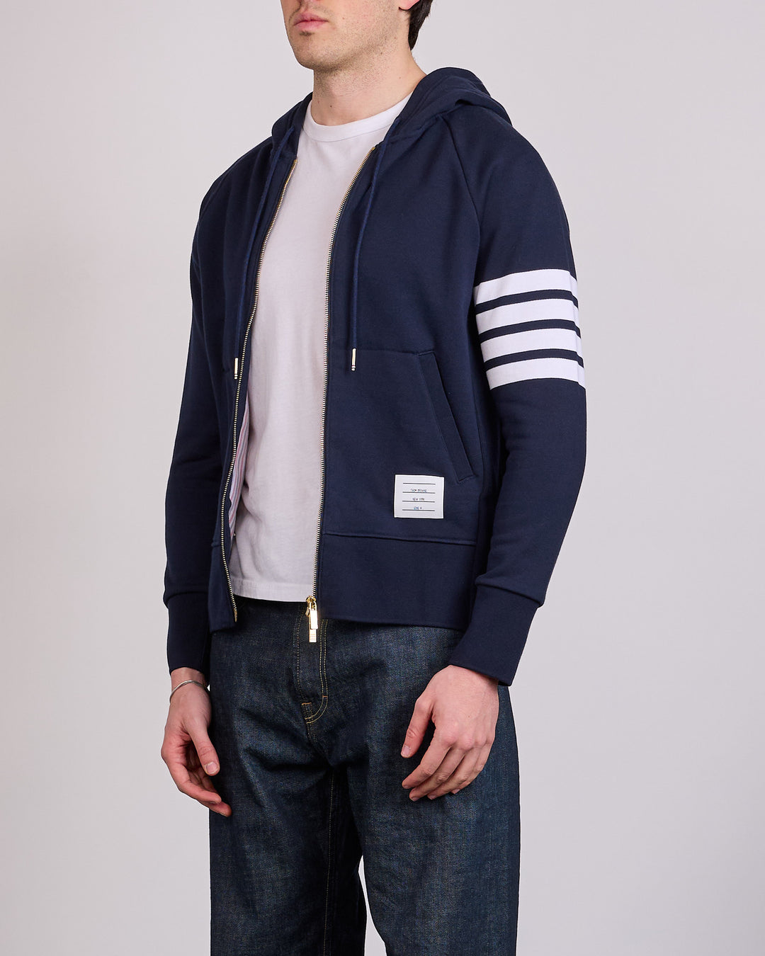 Thom Browne Classic Loopback 4 Bar Zip Hoodie Navy
