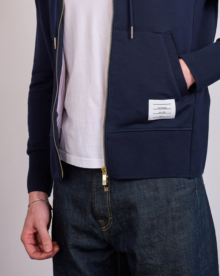 Thom Browne Classic Loopback 4 Bar Zip Hoodie Navy