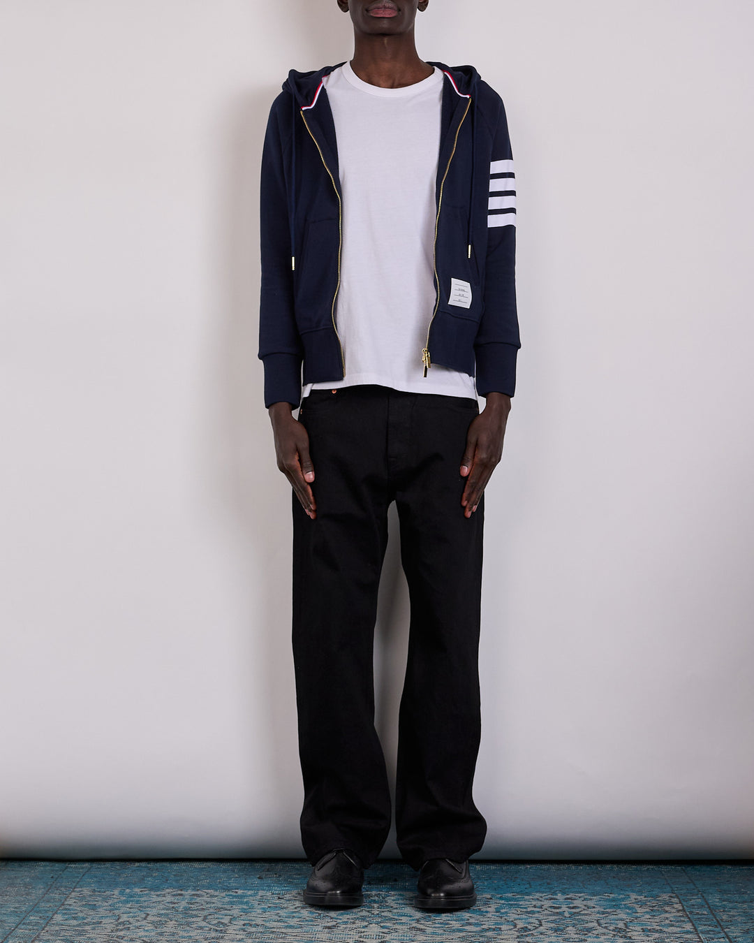 Thom Browne Classic Loopback 4 Bar Zip Hoodie Navy