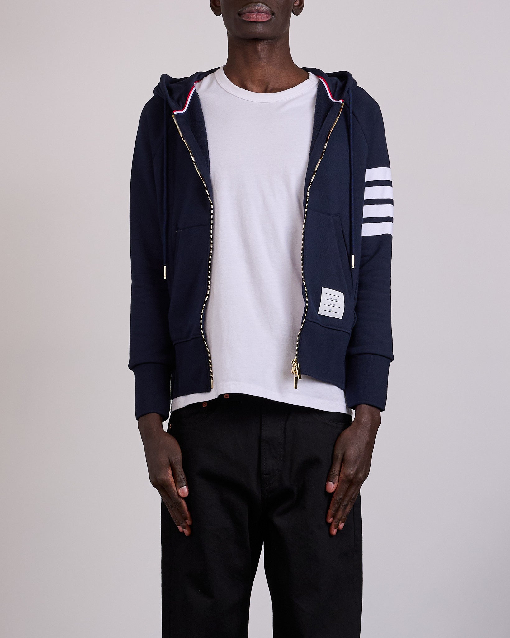 Thom Browne Classic Loopback 4 Bar Zip Hoodie Navy – LESS 17