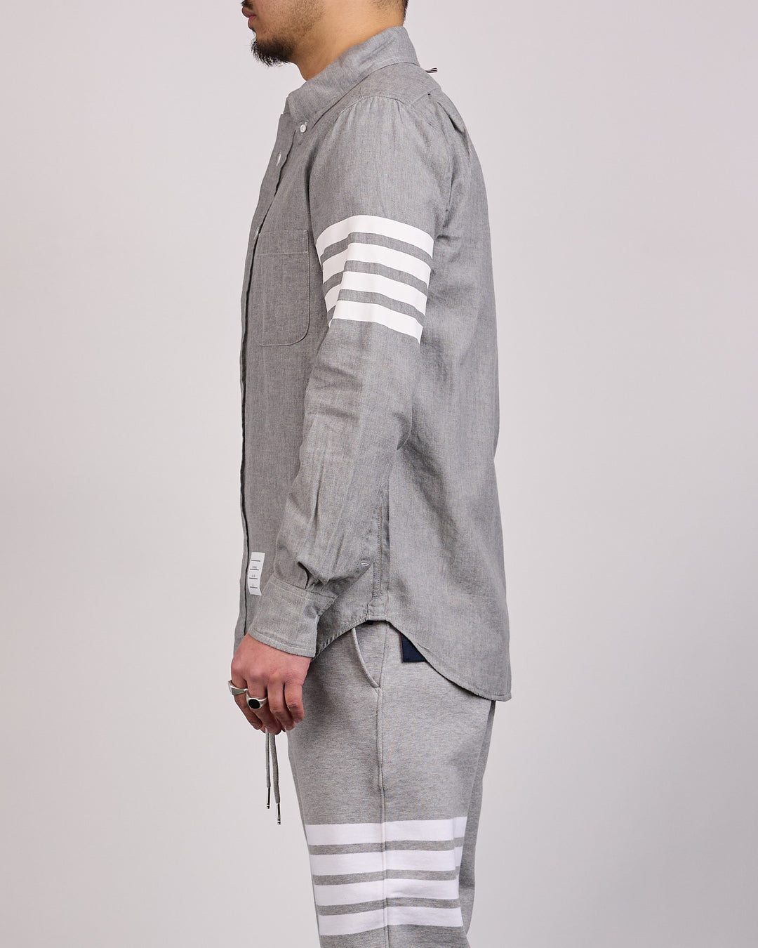 Thom Browne Classic Straight Fit 4 Bar Button Shirt Chambray Med Grey