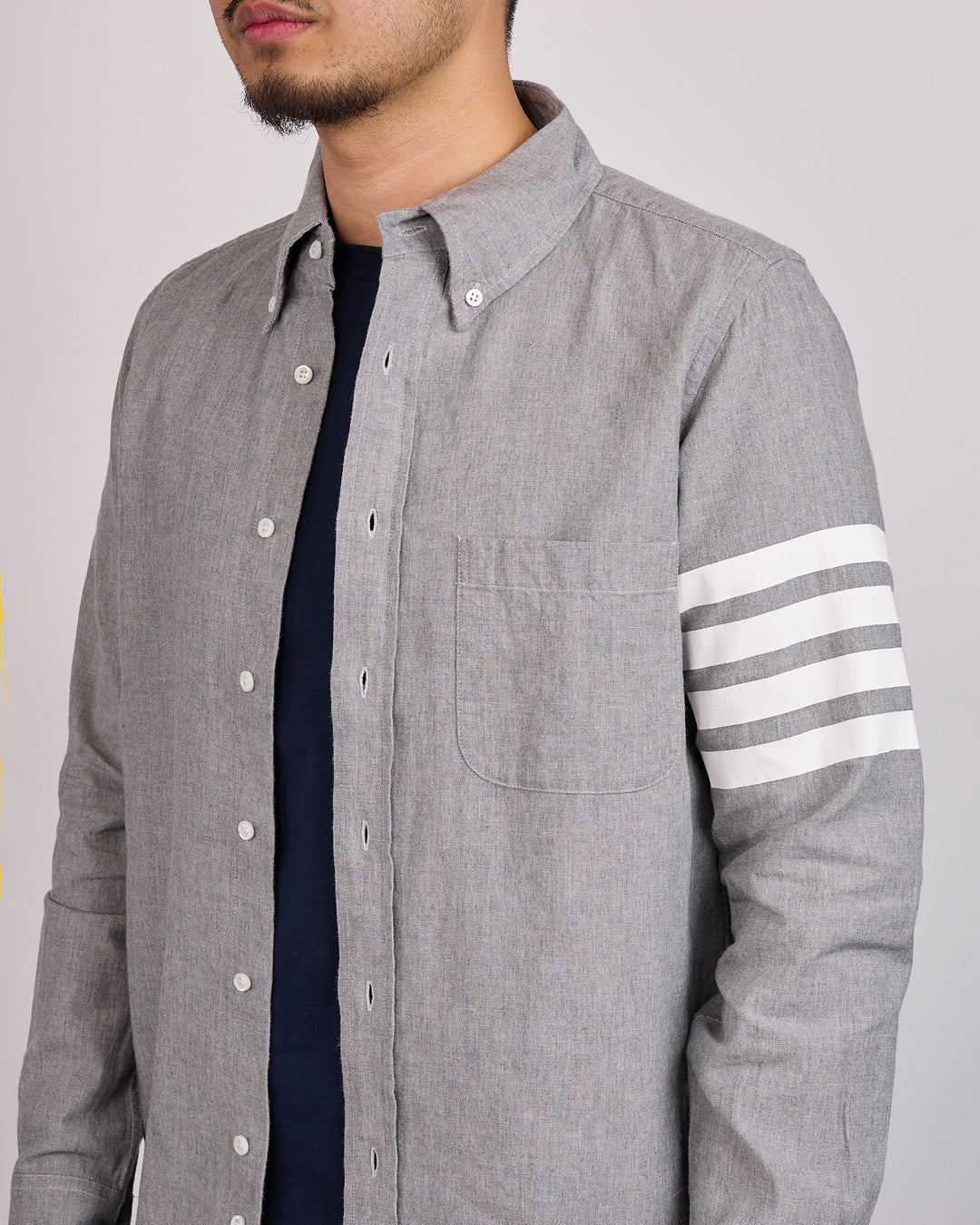 Thom Browne Classic Straight Fit 4 Bar Button Shirt Chambray Med Grey