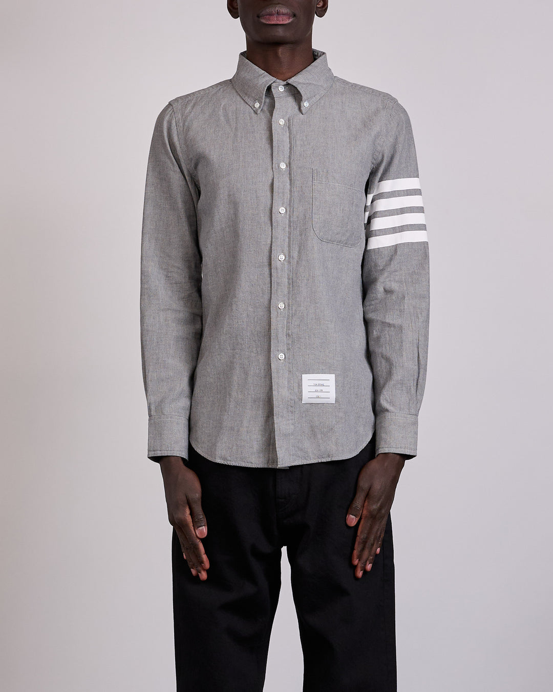 Thom Browne Classic Straight Fit 4 Bar Button Shirt Chambray Med Grey
