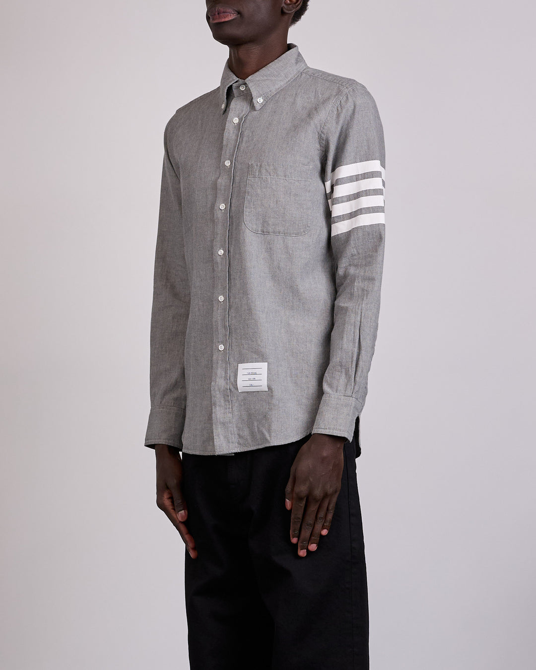 Thom Browne Classic Straight Fit 4 Bar Button Shirt Chambray Med Grey