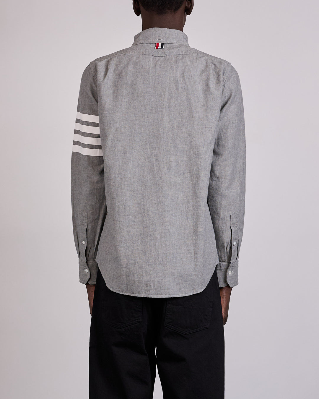 Thom Browne Classic Straight Fit 4 Bar Button Shirt Chambray Med Grey