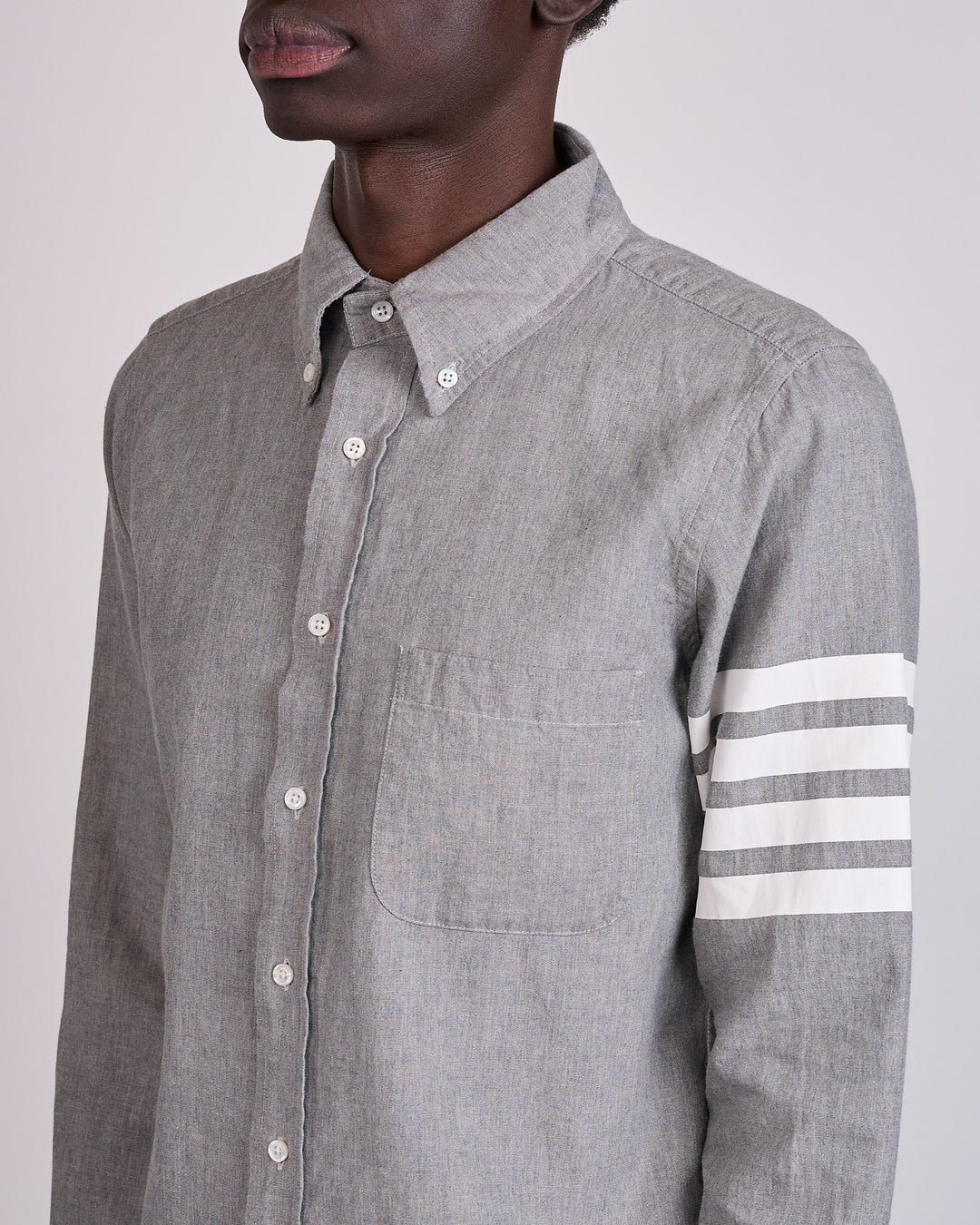 Thom Browne Classic Straight Fit 4 Bar Button Shirt Chambray Med Grey