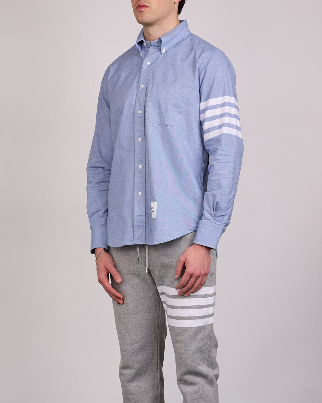 Thom Browne Classic Straight Fit 4 Bar Button Shirt Flannel Light Blue