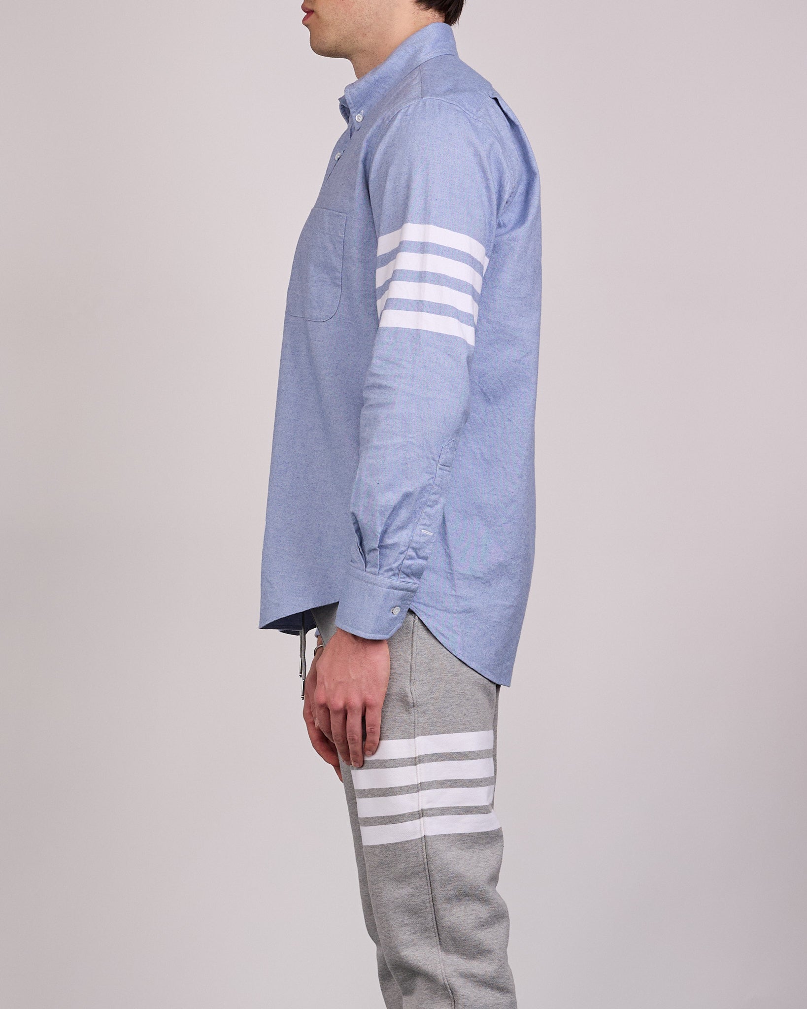 Thom Browne Classic Straight Fit 4 Bar Button Shirt Flannel Light