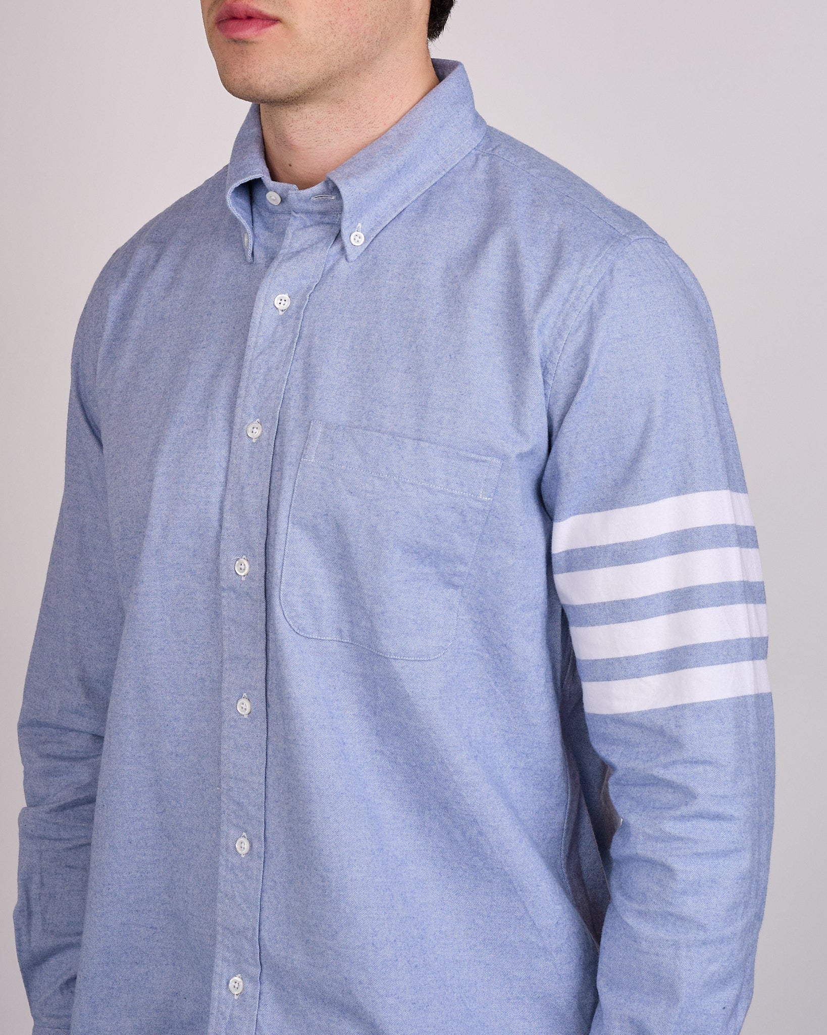 Thom Browne Classic Straight Fit 4 Bar Button Shirt Flannel Light