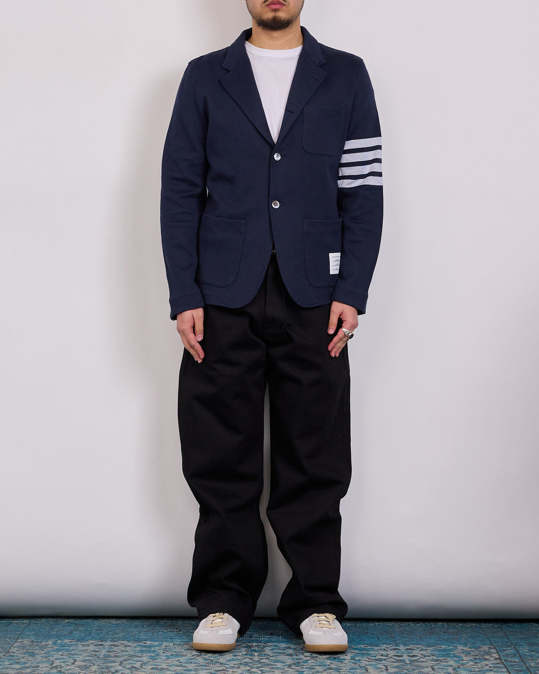 Thom Browne Double Face Knit 4 Bar Sack Jacket Navy