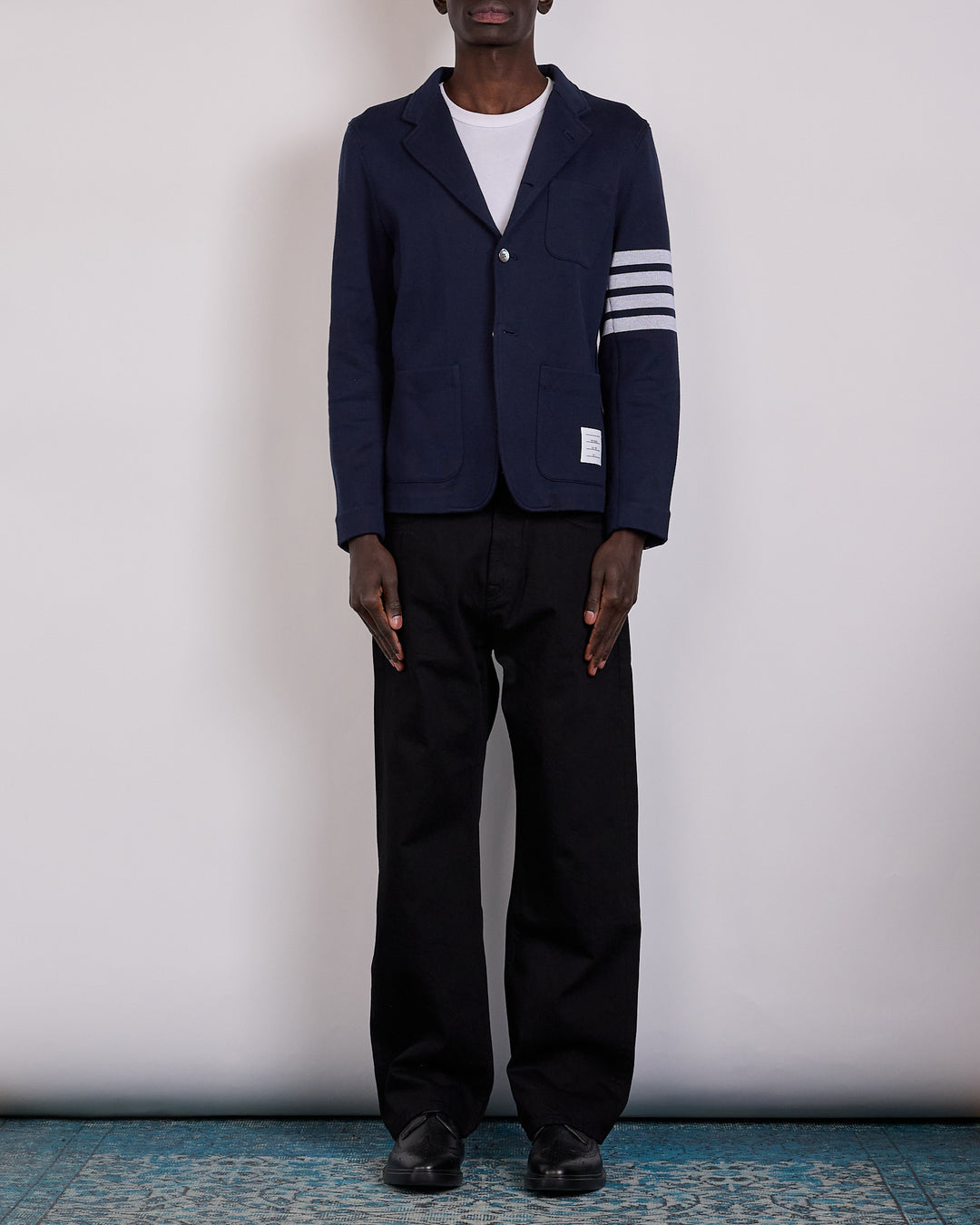 Thom Browne Double Face Knit 4 Bar Sack Jacket Navy