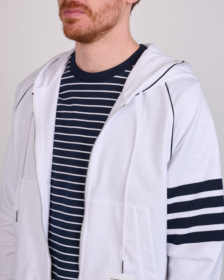 Thom Browne LT Loopback Contrast 4 Bar Zip Hoodie White Navy