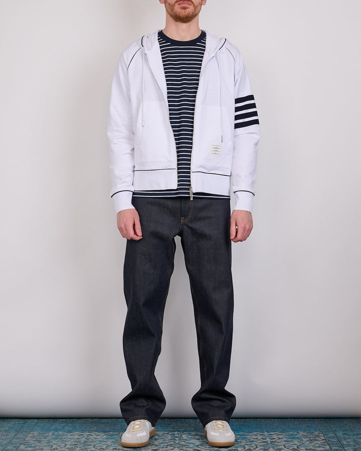 Thom Browne LT Loopback Contrast 4 Bar Zip Hoodie White Navy