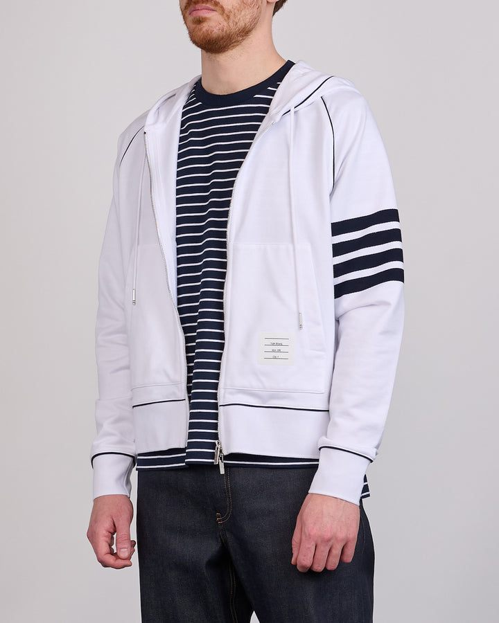 Thom Browne LT Loopback Contrast 4 Bar Zip Hoodie White Navy