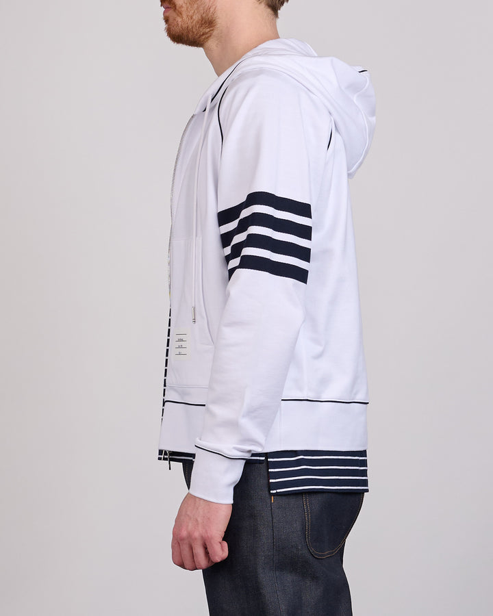 Thom Browne LT Loopback Contrast 4 Bar Zip Hoodie White Navy